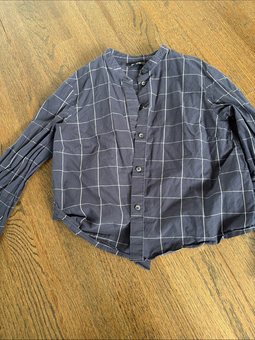 Madewell Navy Windowpane Band-Collar Shirt Jacket